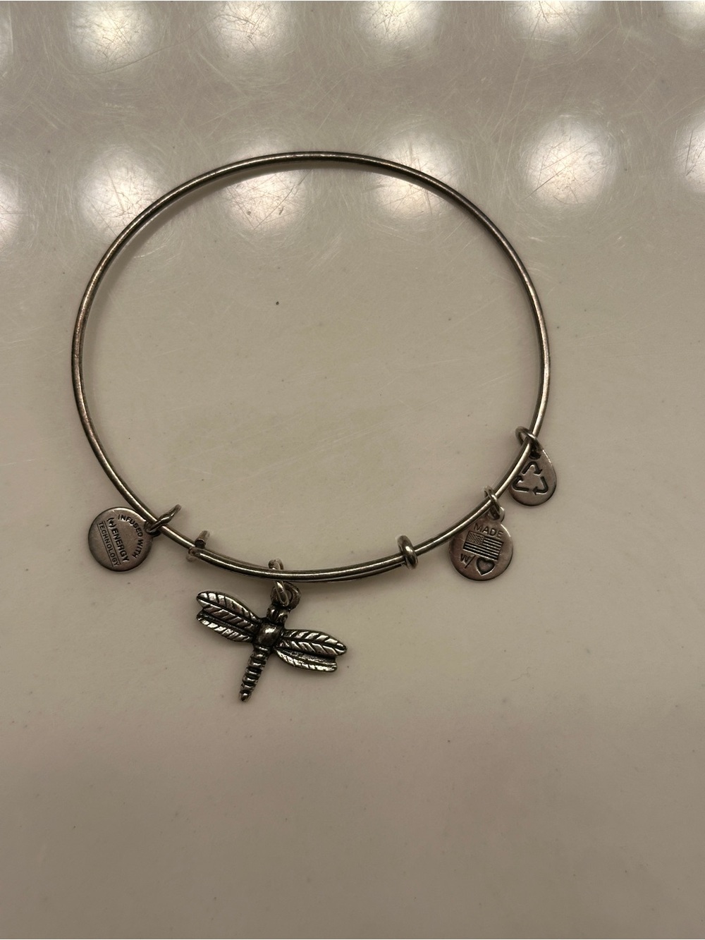Alex and Ani Silver Dragonfly Charm Bangle Bracelet
